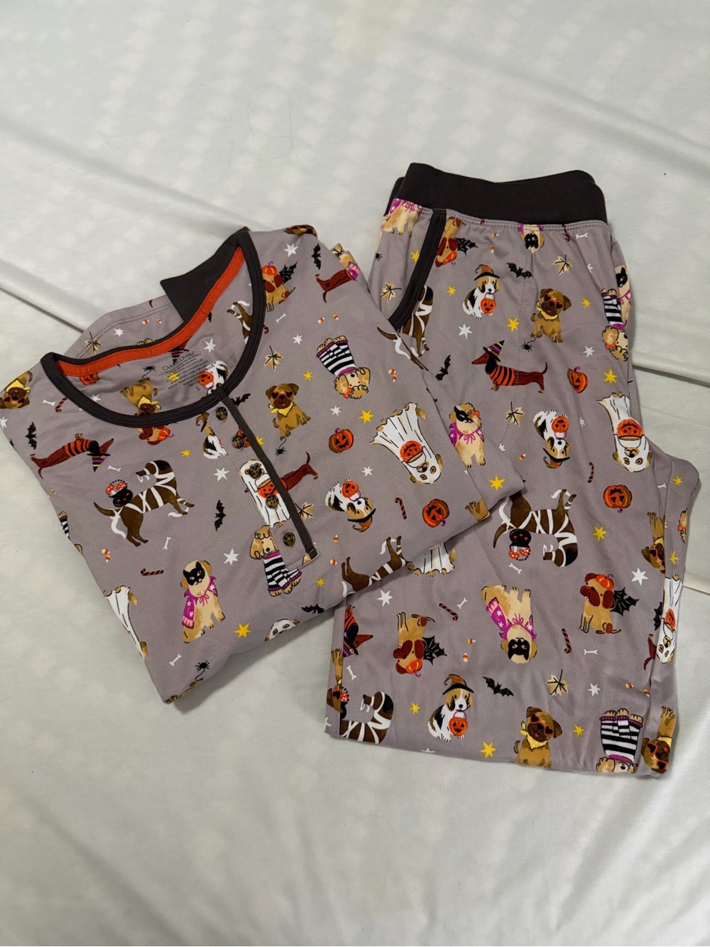 Cuddl Duds Girls' Halloween Dog-Print Pajama Set in Light Gray